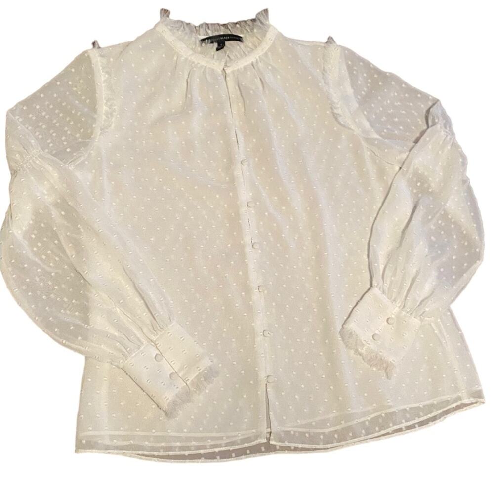 White House Black Market Size Small Ivory Long Sleeve Sheer Shirt with lining